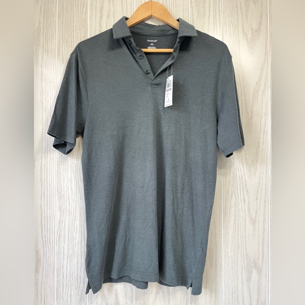 Haggar Polo Shirt Men's Moss Green Color Blend Cotton Blend Size S NWT